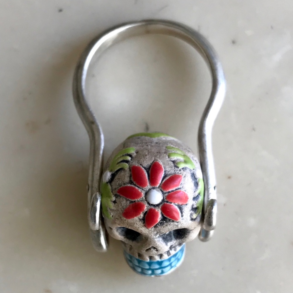 Handmade Sterling Silver Flower Sugar Skull Ring - Picture 5 of 5